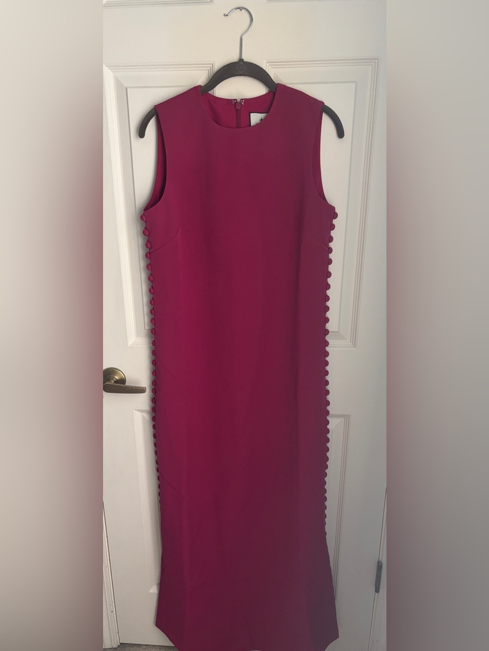 Tuckernuck Raspberry Crepe Button Camille Maxi Shift Dress w/ Button Side Detail